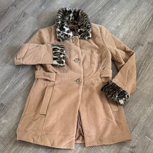 Style & Co Stylish Tan Coat with Faux Fur Trim
